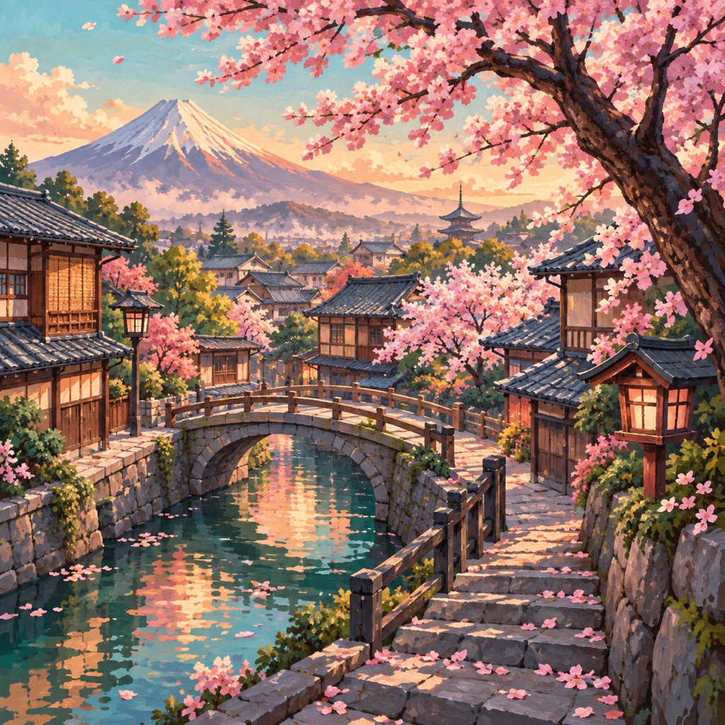 Sakura Village paint by numbers kit
