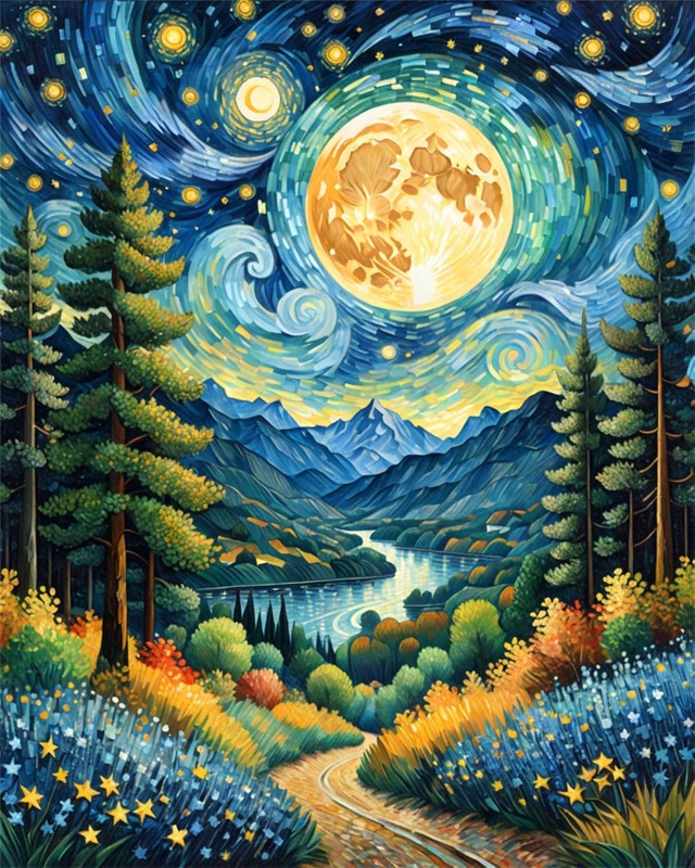 Starry Moonrise paint by numbers kit