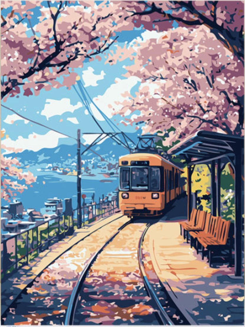 Sakura Tram paint by numbers kit